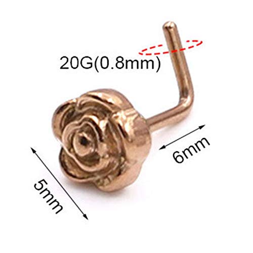 Tvoip 6Pcs 20G Titanium Nose Stud L Bone Shape Elegant Rose Flower Charm Nose Ring Earring Silver Hoop Stud Body Piercing Jewelry #TOP4