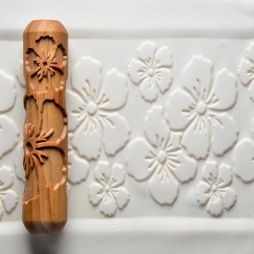 MKM Pottery Tools Wood Big Hand Rollers for Clay (BHR-145 Hibiscus Flowers)