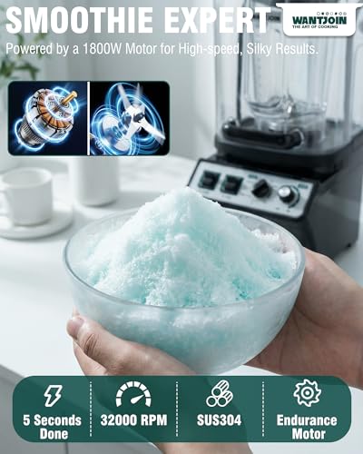 Image of WantJoin Commercial Blender- 80Oz Quiet Smoothie Blender with Soundproof Shield, Professional Ice Crusher Heavy Duty with Self-Cleaning, High-speed Ice Drink Maker for Restaurant Bars Cafe Home