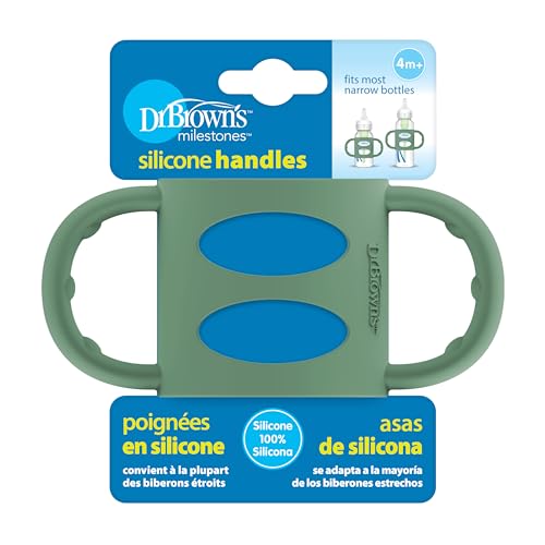 Dr. Browns Narrow Baby Bottle Handles 100% Silicone Easy Grip Removable Handles for Bottle to Sippy Cup Transition Green 4m+