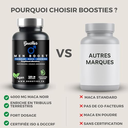 Maca noire, 4000 mg extra-fort, Tribulus terrestris, Arginine, Citrulline, Zinc, vitamin B12, Cuivre, Sélénium, Performance, Endurance, Vigueur, 120 gélules, Boosties – Image 6