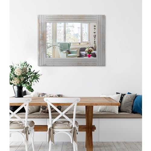 Miroir mural rustique bois vintage gris clair 66x45 cm - 3