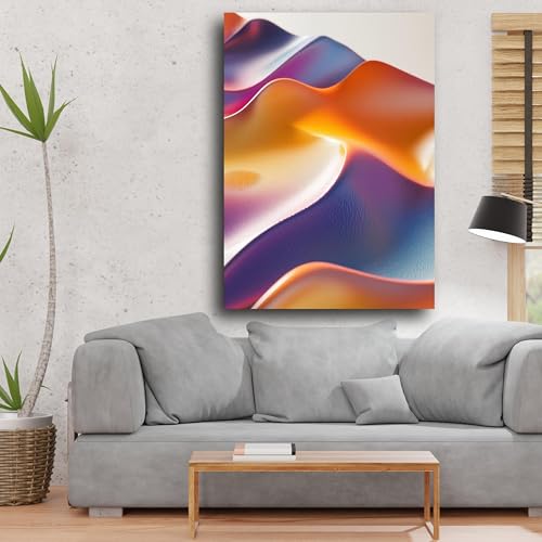 Toile vagues de couleurs tableau déco murale moderne orange et bleu - 2