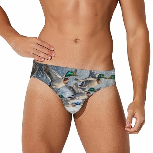 Beauty Mallard Ducks Men's Swimming Trunks Briefs Beach Swimwear Low Rise Bikini Swimsuit Print Bathing Suit - Main Image