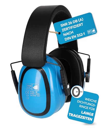 PRO FIT Protec 26 Gehörschutzkapsel Blau - Leichter Gehörschutz mit SNR 26 dB - Niedriger Anpressdruck - Faltbar - Für Heimwerker & Gartenarbeit