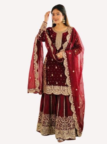 Image of Women's Casual Salwar Suit Pure Heavy Fendy Silk With Embroidery Sequence Work Full Sleeves Salwar Suit With Dupatta.Women's Ethnic Wear