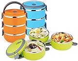 Copper Top - Lonchera aislada apilable de acero inoxidable de 3 capas, con 3 compartimentos, mantiene la comida fresca, sin BPA