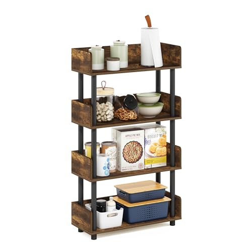 Image of Furinno Turn-N-Tube 4-Tier Toolless Display Rack, Amber Pine /Black