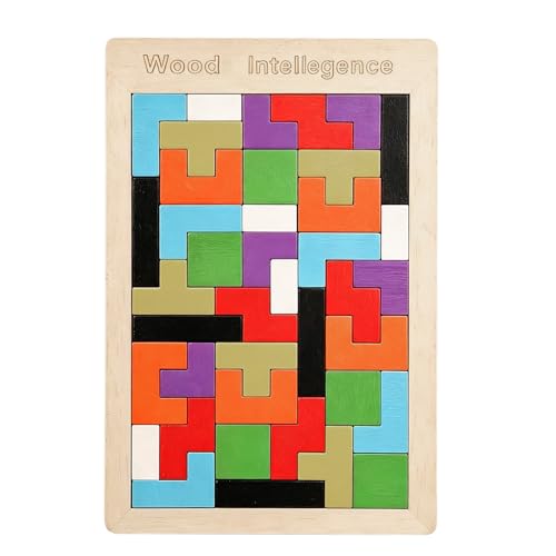 Holz Legespiel ab 3 Jahre mit Vorlagekarten IQ Spiele für Kinder Holzpuzzle Geduldspiele Denkspiele Knobelspiele Steckpuzzle Lernspielzeug Kreatives Bauspielzeug Geschenk für Jungen Mädchen