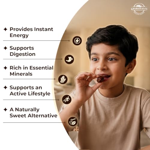 Image of KHARAWALA's ; HEALTHY SNACK Fresh Arabian Dates, Preservatives Free Khajoor, Rich In Iron & Literary Fiber, 500Gm