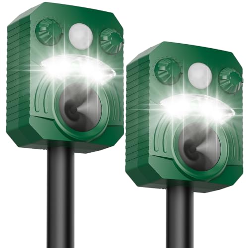 Image of Cat Repellent Outdoor Deer Repellent Device Dog Repeller Solar Animal Repellent Ultrasonic Squirrel Repeller Waterproof with Flashing Light Motion Activated Sensor 2 Pack (2 Pack Dark Green)