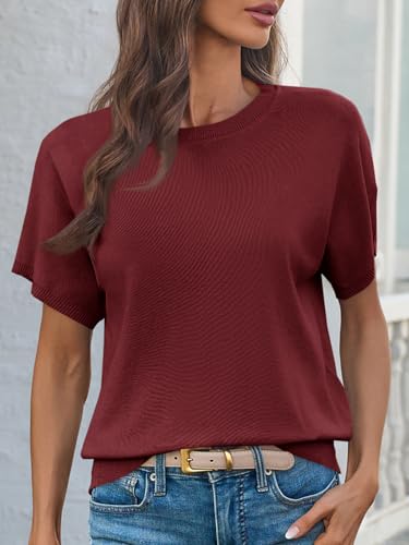 Image of Saodimallsu Women's Short Sleeve Crew Neck Knit Pullover Sweater