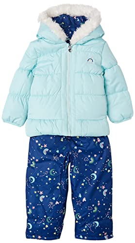 Image of LONDON FOG Baby Girls' Toddler Water Resistant Two-piece Winter Snowsuit - Includes Snowsuit + Hooded Fleece Lined Jacket