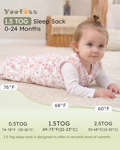 Image of Yoofoss Baby Sleep Sack 0-6 Months, 1.5 Tog Baby Wearable Blanket with 2-Way Zipper, 100% Cotton Organic Fabric Winter Infant Sleeping Sack, Warm Soft Comfy