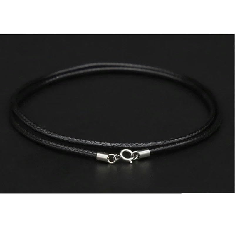 ZYFSHA Woskowany sznur do naszyjnika, 925 srebrna klamra z igłą Czarny skórzany sznur Woskowa lina Link Choker łańcuszek Naszyjnik Męska biżuteria (czarny 2 mm, 40 cm)