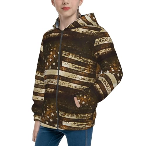 American Antique Flag1 Kids Pullover Hoodies Boys Zip Up Sweatshirts Girls Athletic Clothes with Pocket