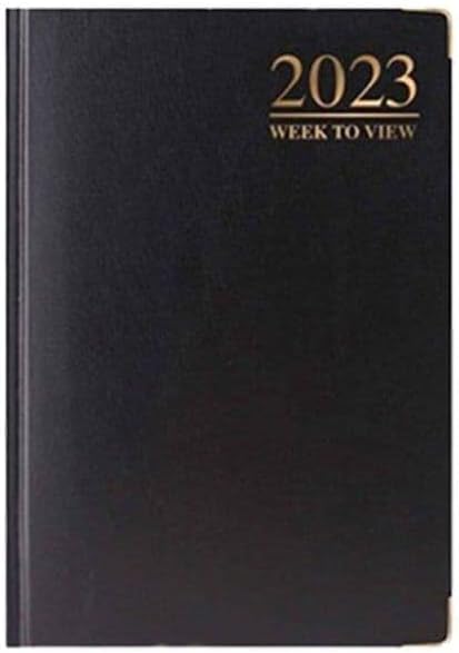 2023 A4 / A5 / A6 Day A Page DAP and Week To View WTV Diary Padded Hardback Gilt-Edge With Metal Corners For Student, Teacher, Home, Office, Business (A6 Week To View, Black)
