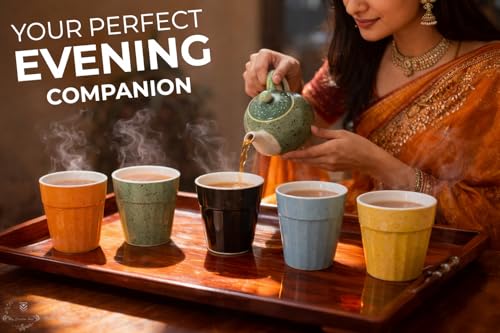 Image of Handcrafted Ceramic Kulhad Tea Cups Set, Handmade Floral Design, Eco-Friendly & Premium Festive Gift for Diwali, Weddings, Home Decor & Special Occasions (Multicolor)