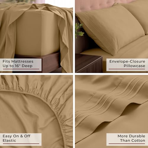 Image of Mellanni California King Sheets Set - 4 PC Iconic Collection Bedding | Hotel Luxury, Extra Soft, Cooling Bed Sheets - Wrinkle, Fade, Stain Resistant (Cal King, Gold)