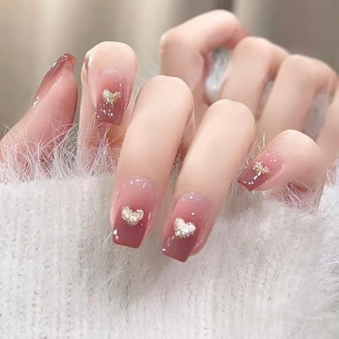 Gradient Pink Heart-shaped Fake Nails Set Cover