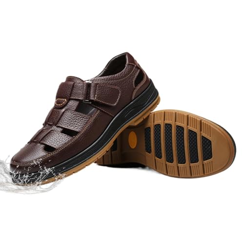 Men's Retro Head Oxford Shoes Beach Shoes Cowhide Upper Sticky Open Toe Sandals, Waterproof Comfortable Non-Slip Hook & Loop Beach Water