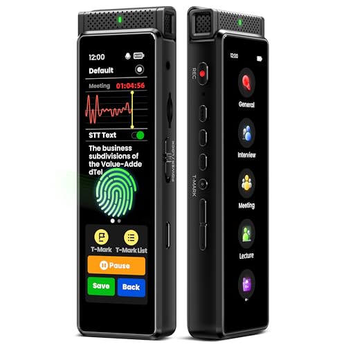 40GB Digital Voice Recorder with Playback, Innioasis R1 Full Touchscreen Voice Recorder with AI Intelligent Transcription and Bluetooth, Voice Activated Sound Audio Recorder Device with Mic (Black)