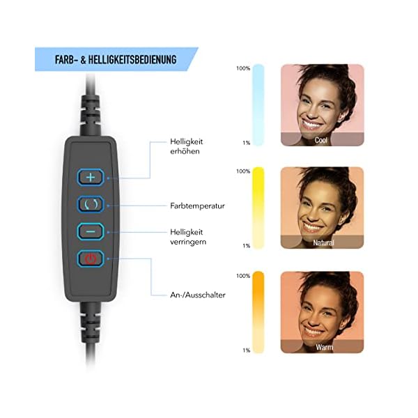 digipower LED Ringlicht Schreibtischlampe mit Smartphone- und Tablet-Halterung inkl. Akku, höhenverstellbar, für Videocalls am Arbeitsplatz und Home Schooling, schwarz, DP-WSH-PH6, weiß – Bild 5