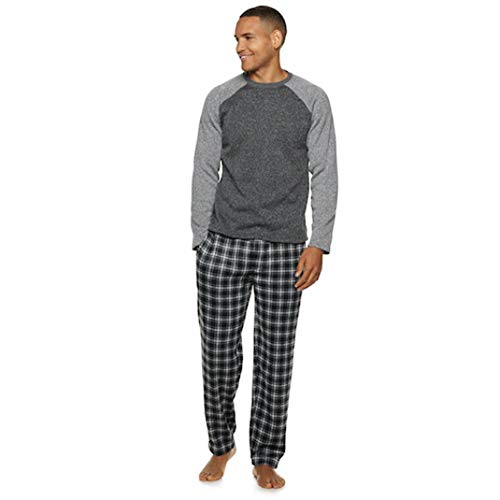 Fruit of the Loom Men's Signature Sweater Fleece Raglan Sleep Top & Plaid Pants Set