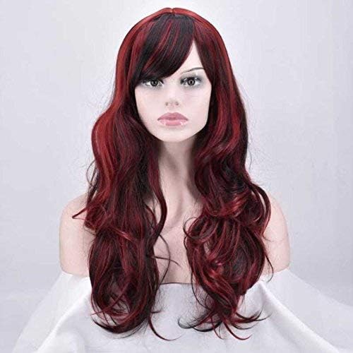 Redlution Women's Ombre Synthetic Wig - Black & Red, Medium Length, Natural Wavy, Party Wig, black and red, 22 inch (Pack of 1) - Image 3