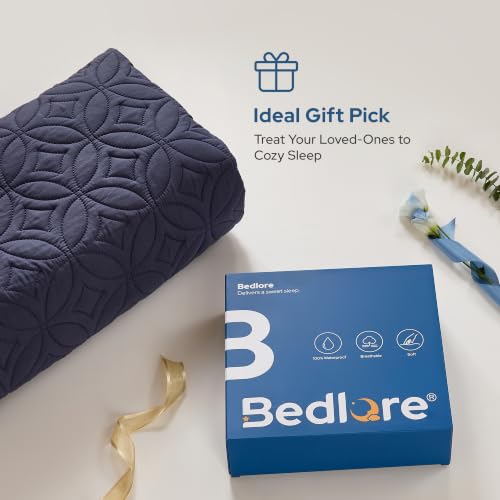 Image of BEDLORE Waterproof Mattress Protector, King Size Mattress Pad with Deep Pocket 6 inch-18 inch Depth, Soft Dirt-Proof Double Bed Mattress Cover for Bedroom, College Dorm, Hotel (Navy Blue)