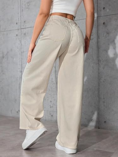 Image of Women's Off-White High Waist Denim Jeans | Straight, Relaxed, Wide Leg & Baggy Fit | High Rise Loose Oversized Denim Pants for Women | Comfortable Casual Everyday Wear | Oversized Woman baggys