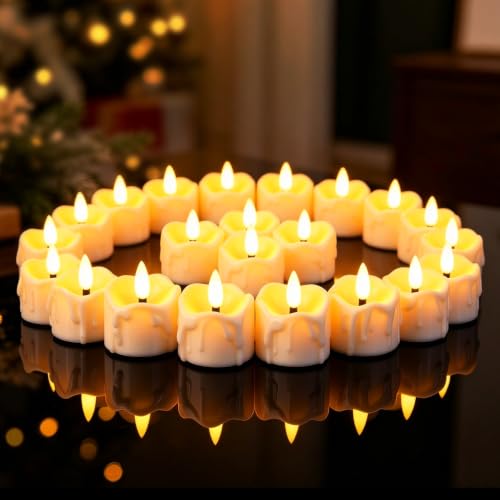 Image of 48 Pack LED Timer Tea Lights Battery Operated, Flameless Flickering Timer Votive Candle Lights, Small Electric Flicker Fake Tealight Candle Bulk for Christmas Party Halloween Pumpkin Decorations