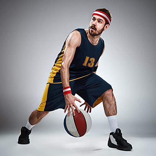 image for Skylety 5 Pcs Striped Sweatband Sock Set Wrist Sweatband Headband High