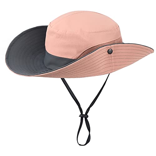 Image of Sun Hat for Women Summer UV Protection Beach Hat Wide Brim Mesh Bucket Fishing Hat with Ponytail Hole Foldable Packable Hat