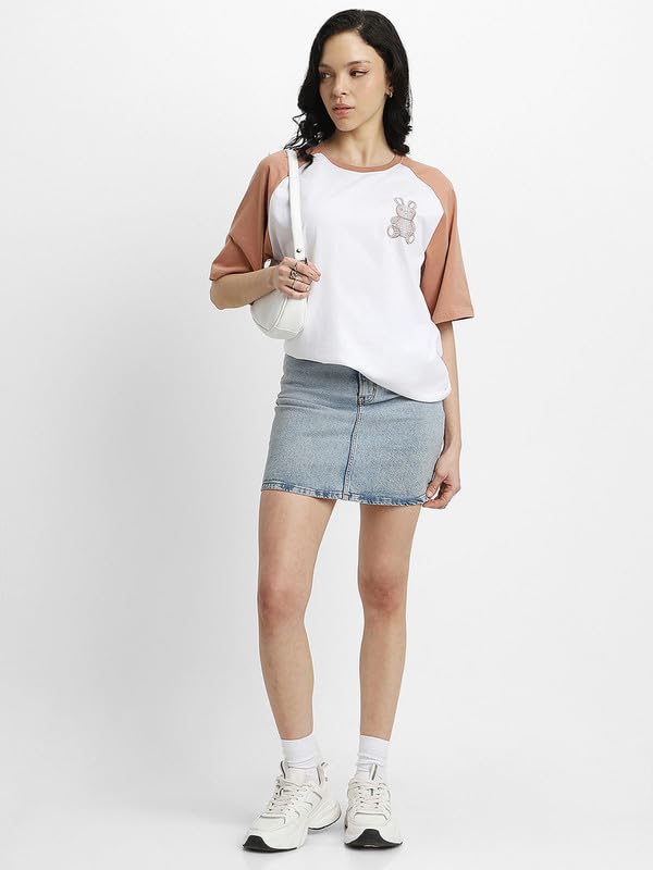 Image of JUNEBERRY Pure Cotton Oversized Fit Drop Shoulder Stylish & Front & Back Graphic Printed Round Neck T-Shirt Combo for Women (Pack of 2)