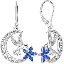 YL Hummingbird Earrings Sterling Silver Celtic Moon Flowers Dangle Drop Earrings Birthstone Leverback Jewelry for Women