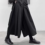 For Samurai - Pantalones cortos de ajuste holgado para hombre, moda gótica con piernas anchas para un aspecto casual cómodo (talla L, negro)