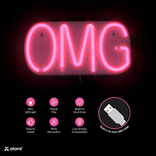 Image of Atomi Smart Neon LED Light I Decorative Wall Art for Bedrooms, Bars & DIY Designs I USB Powered, 10 ft Cord - OMG - Pink