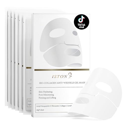 ISTON 6 Pack Bio-Collagen Real Deep Anti Wrinkle Lifting Mask,Overnight Hydrating Face Mask for All Skin Types -Pore Minimizing,Elasticity Enhancing,Firming,Moisturizing