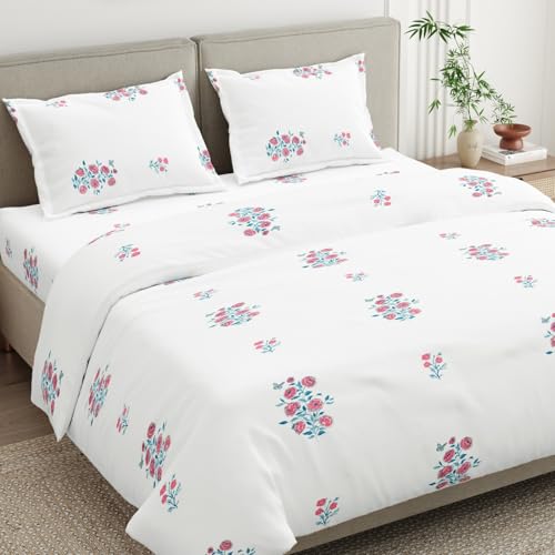 Image of Haus & Kinder Bed Sheet Double Bed | 100% Combed Cotton 186 TC Queen Size Bedsheet | 100 X 90 Inches Double Bed Bedsheet with 2 Pillow Covers | Soft, Chic, Cozy, - Festive Harmony