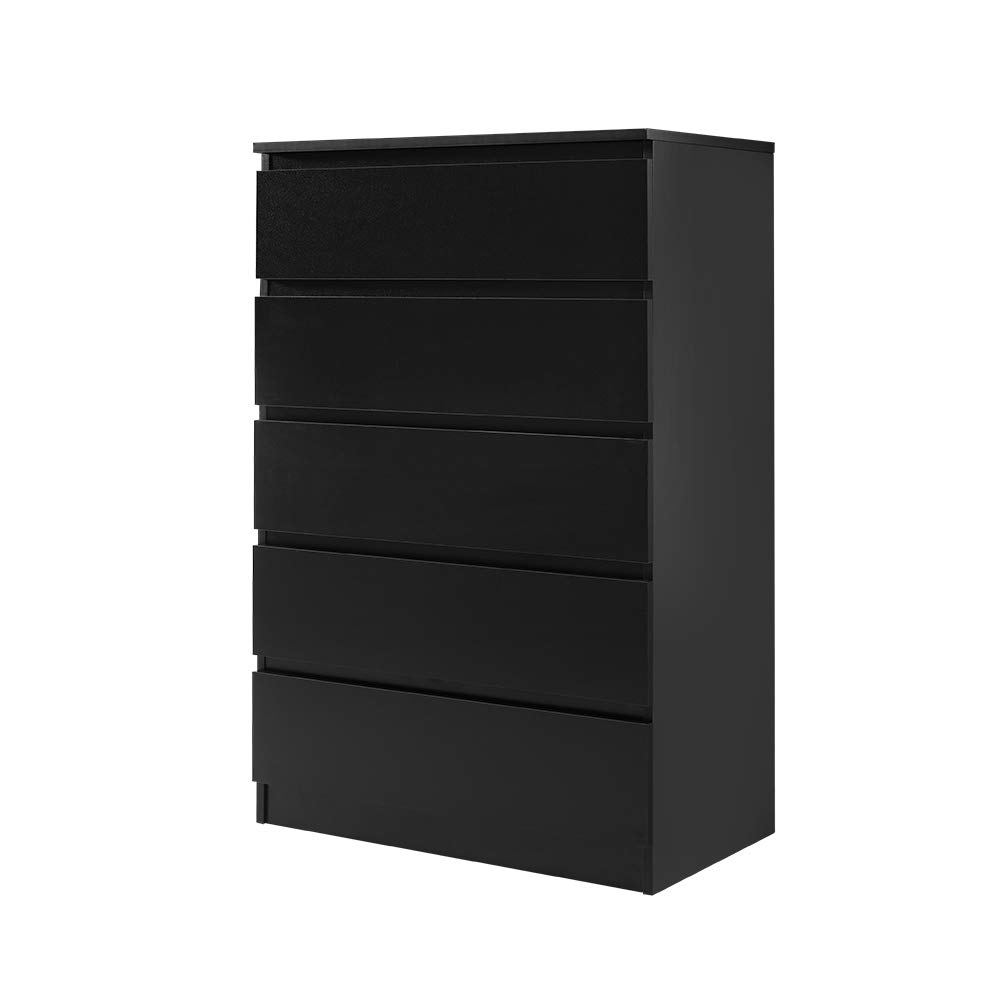 Panana Chest of Drawers 3/4/5/6 Wooden Drawer with Metal Runners Modern Bedside Table Cabinet Storage for Living Room Hallway Bedroom (Black, 5 Drawer)
