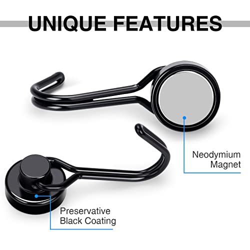 E Bavite Black Swivel Swing, 30Lbs Powerful, Strong Neodymium Rare Earth Magnetic Hooks. Perfect For Refrigerator thumb #2