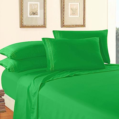 Elegant Comfort Luxury 1500 Premium Hotel Quality Microfiber 4-Piece Sheet Set - Wrinkle Resistant, All Around Elastic Fitted Sheet, Deep Pocket up to 16", California King, Emerald Green