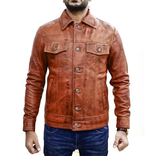 Men's Genuine Leather Trucker Jacket Vintage Motorcycle Black Western Biker Slim Fit Trucker Jacket2