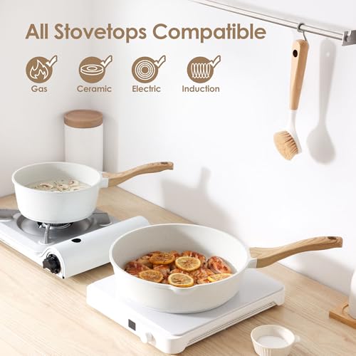 Image of SENSARTE Nonstick Ceramic Cookware Set 16-Piece, Healthy Pots and Pans Set, Non-toxic Kitchen Cooking Set with Stay-Cool Handles, Silicone Utensils and Pot Protectors, PFAS /PTFE /PFOA Free
