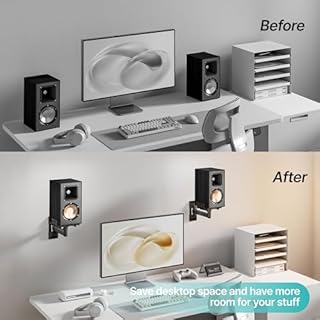 PEGZONE Adjustable Speaker Wall Mounts, 55 lbs Capacity, Dual Speaker Wall Stands for Most Bookshelf Speakers, Fits Speakers with Widths Ranging from 5.1” to 11.2”,Black, 1 Pair