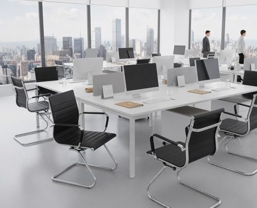 Miniatura 2 de Chairus Juego De 10 Silla De Oficina De Cuero Pu Sillas De Trabajo Con Reposabrazos, Silla De Reuniones Minimalista Mobiliario De Oficina Robusto Para Empresas Sala De Reuniones, Negro