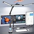 Syrinx LED Desk Lamp with Clamp, Architect Desk Lamp for Home Office with Gesture Sensor Switch, 24W Bright Dimming Desk Light with Remote, 50 Lighting Modes Tempering LED Table Light