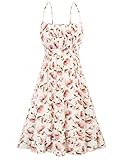 GRACE KARIN Women's Spaghetti Strap Floral Dress Ruffle Hem Pleated Casual Summer Dress Boho Flowy Midi Beach Dress