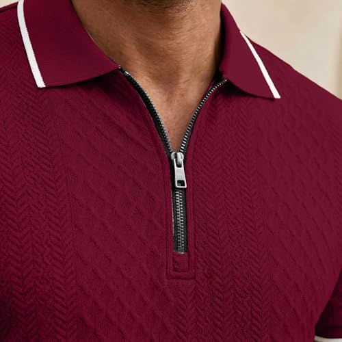 Camisa Polo para Hombre Manga Corta con Cierre Cuarto Cremallera Verano Playa Ajuste Clásico Estilo Golf miniatura 2